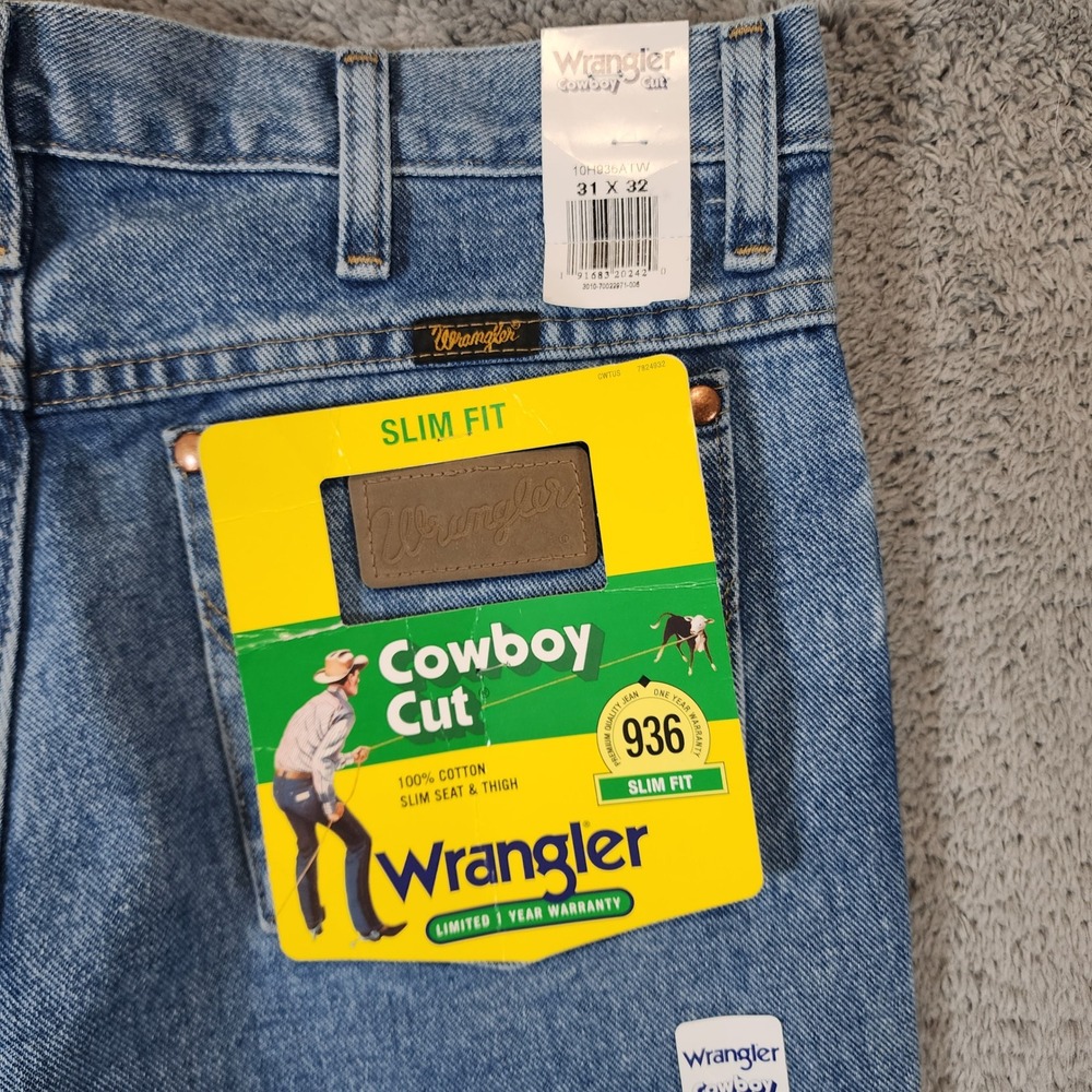 Wrangler 936 Slim Fit Jeans Mens 31x32 Cowboy Cut Western Light Wash Denim NWT - Picture 5 of 10